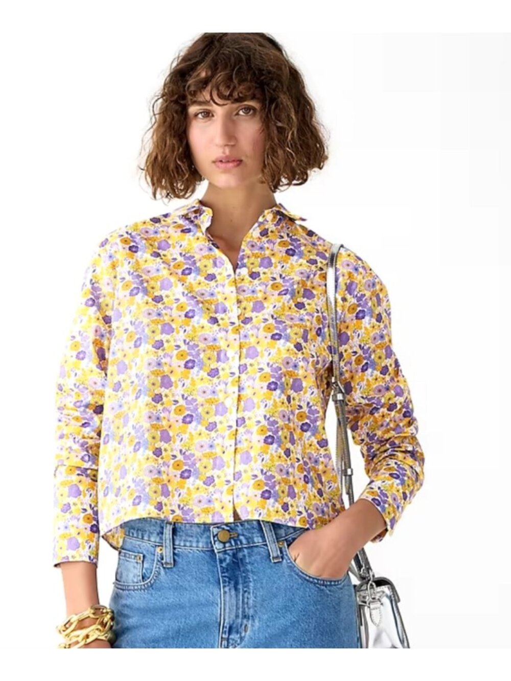 J. Crew Long Sleeve Cropped Garcon Shirt in Liberty Arrow Floral Fabric Size 16